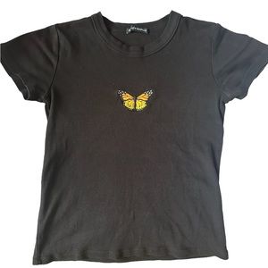 Brandy Melville Black Butterfly Baby Tee